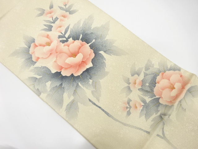 JAPANESE KIMONO / ANTIQUE FUKURO OBI / SILK / WOVEN PEONY / ARTIST WORK